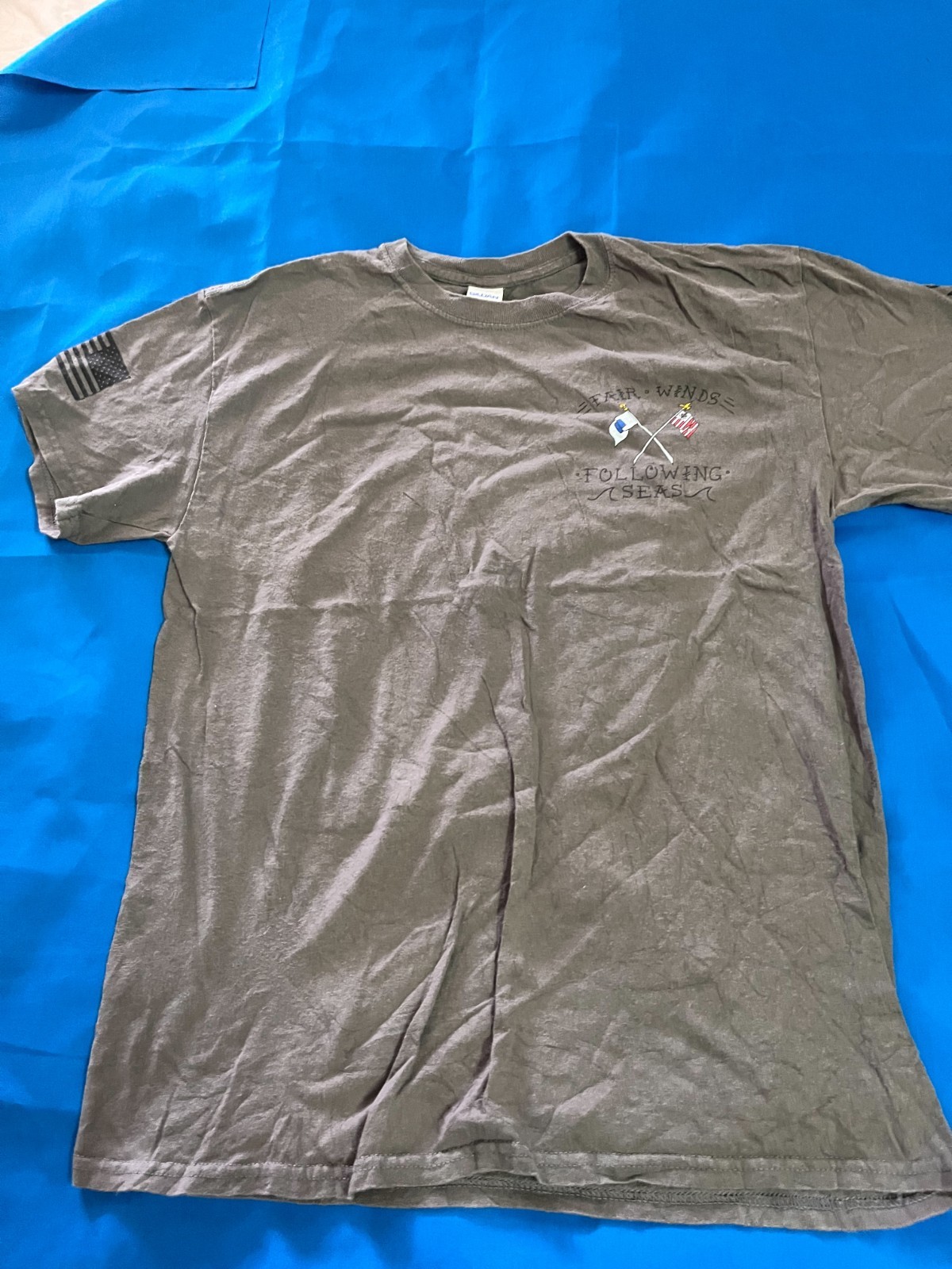 SIERRA 195 Navy Military Gray Graphic T-Shirt Anchor Back Print Adult Mens M