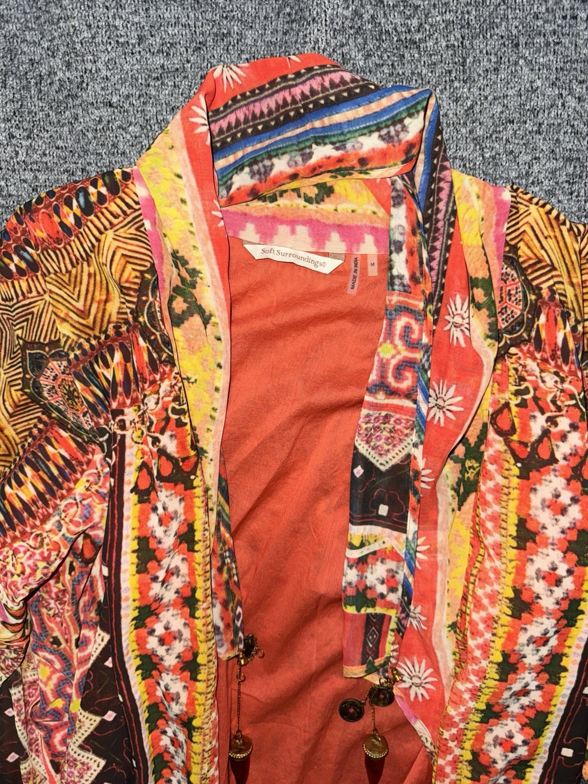 Soft Surroundings Sahara Sun Canaria Duster Open Topper Cover up Beaded Sz M
