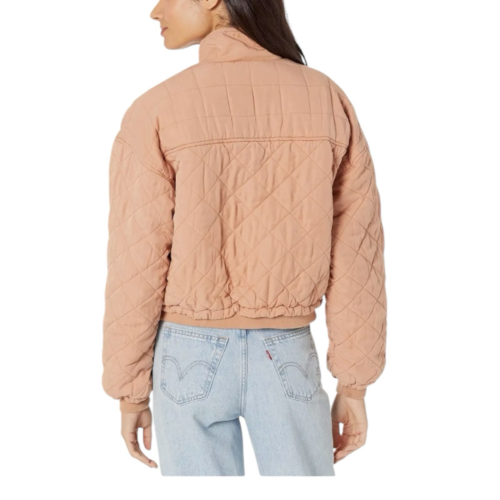 Blank NYC Jacket Womens XS Peach Quilted Cropped Zip Spring Bomber