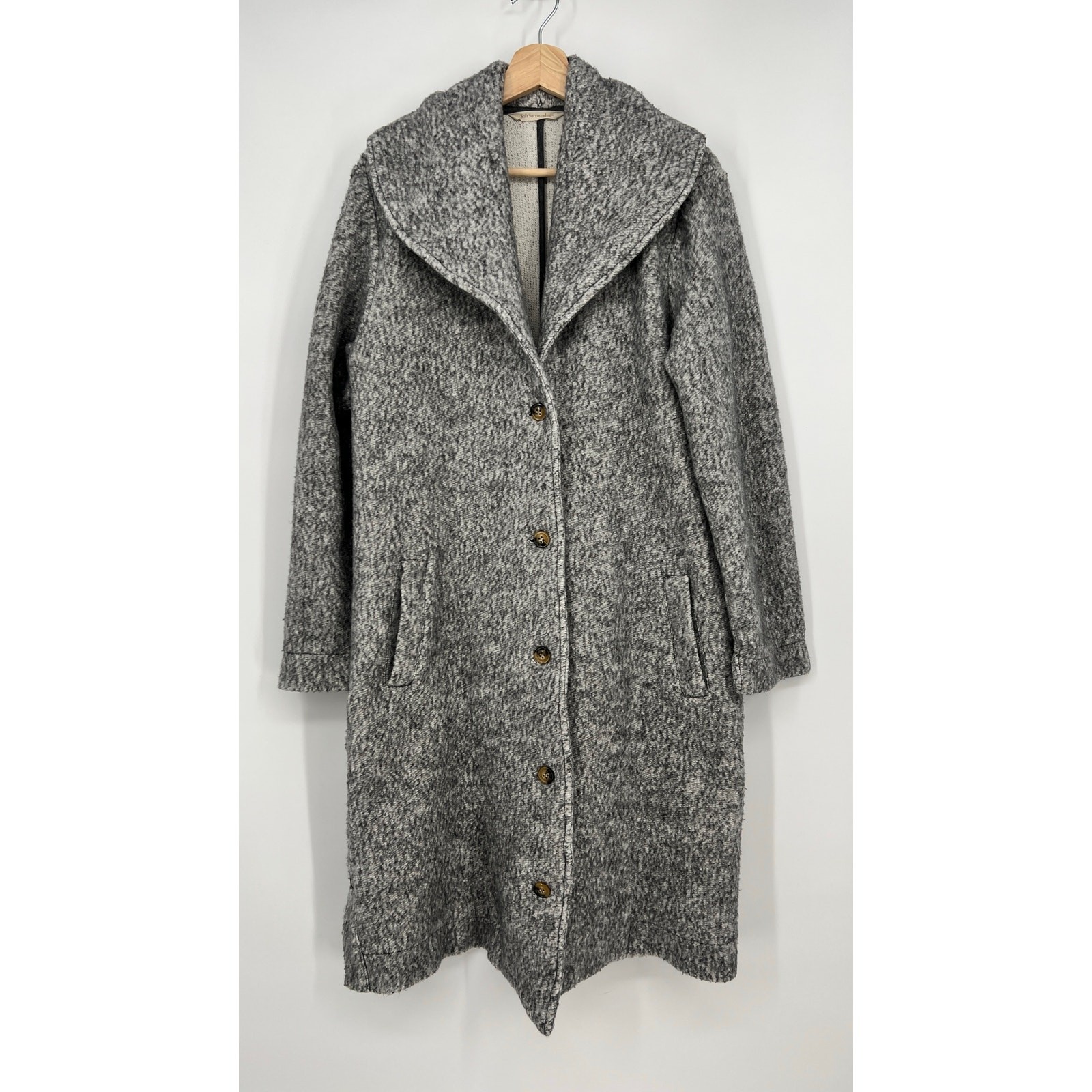 Soft Surroundings Sweater Coat Women M Heathered Gray Long Coatigan Shawl Collar