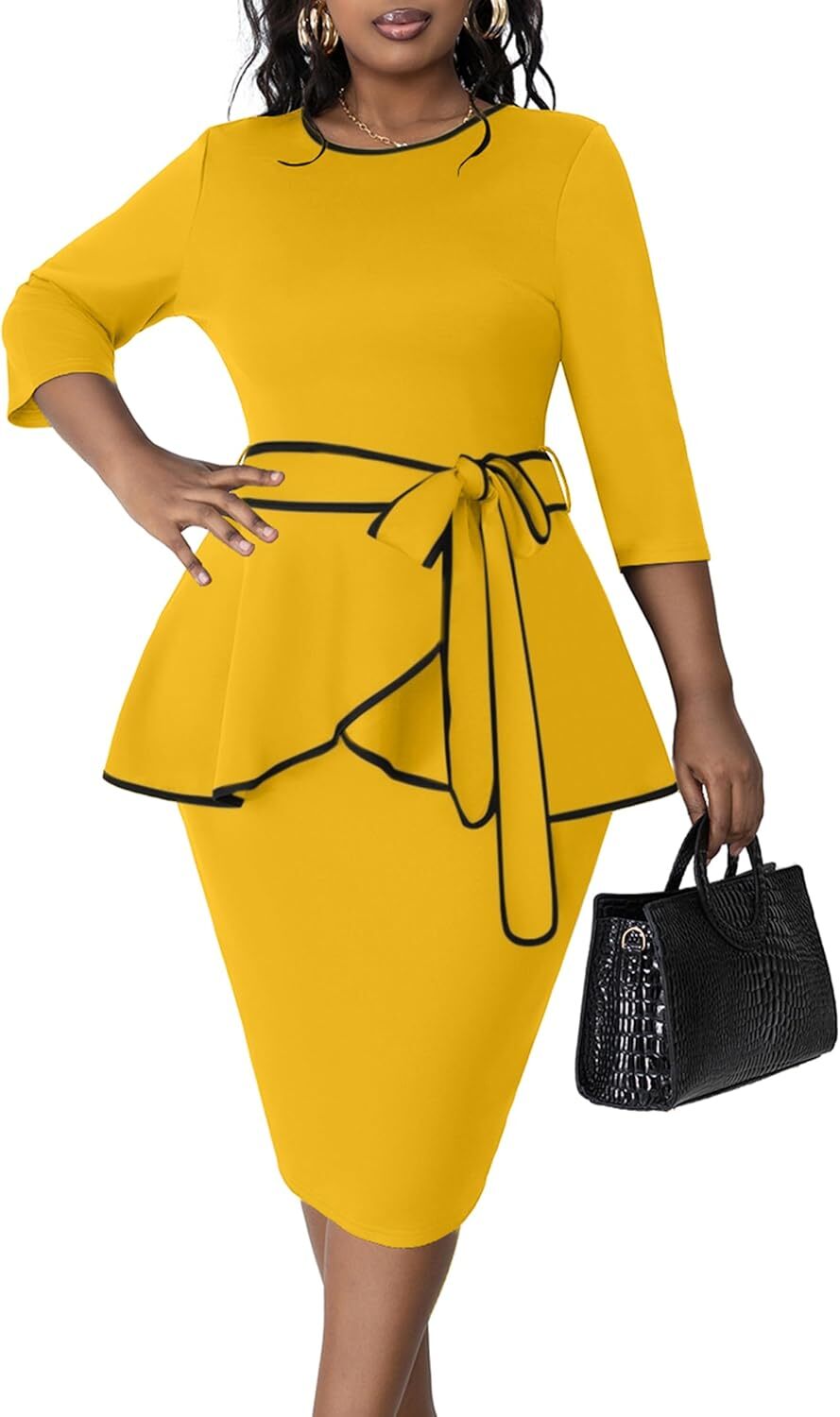 Plus Size Women’s Vintage 3/4 Sleeve Bodycon Pencil Church Dress – Formal Style