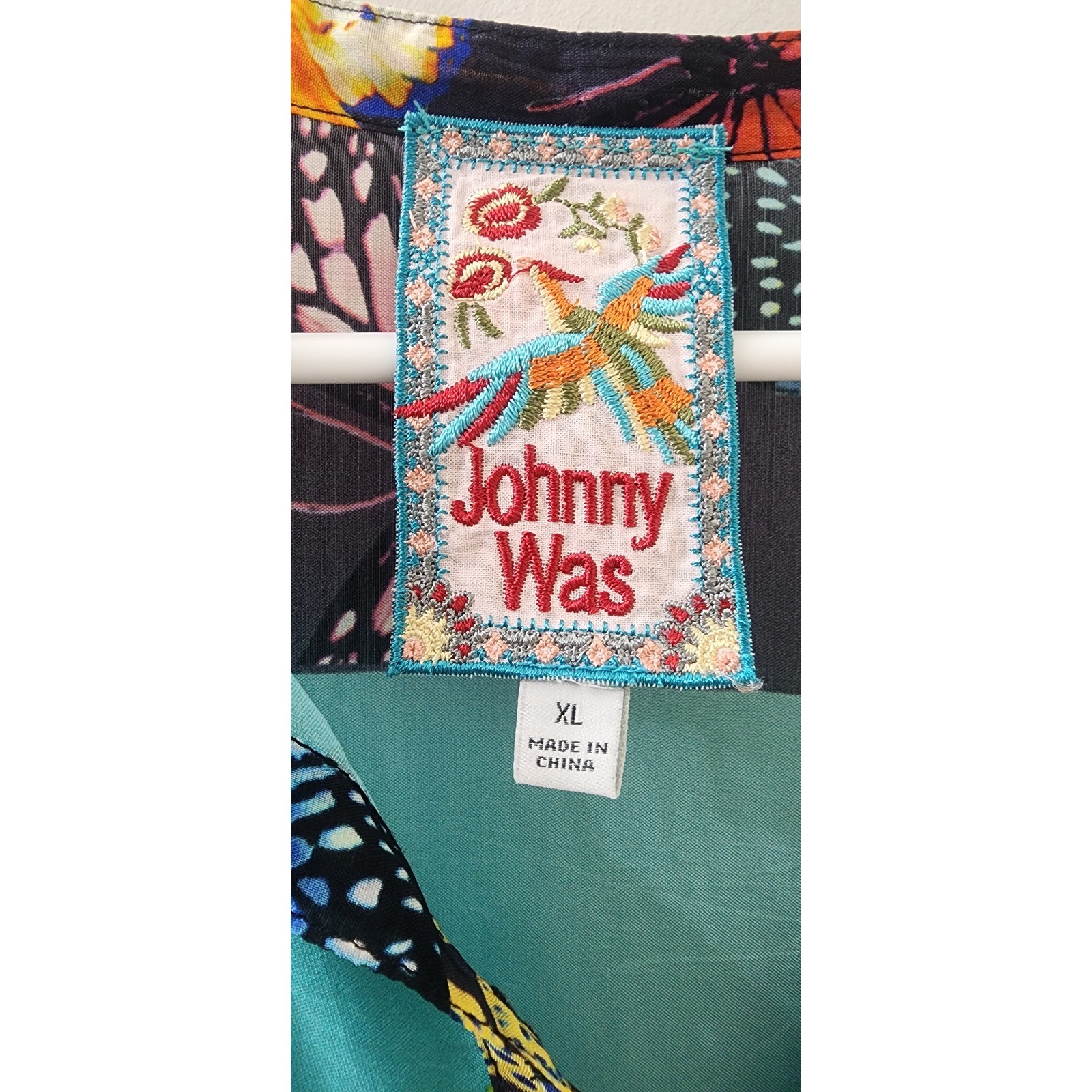 Johnny Was Turquoise Floral Butterfly Cupra Rayon Maxi Dress XL C31222A-4 Boho