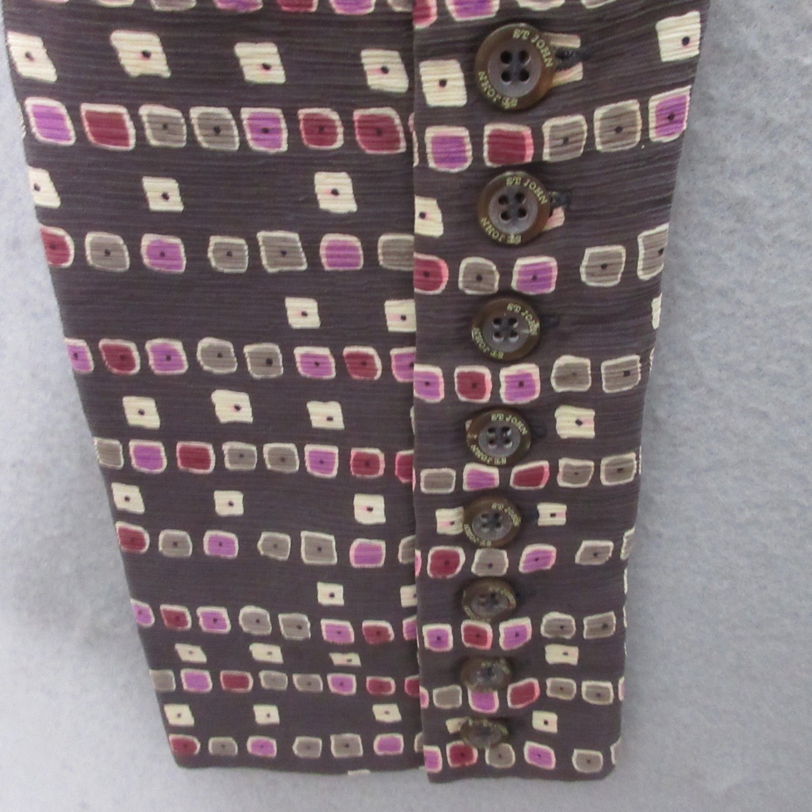 St John Sport Top Large Silk Geometric Button Up Crinkle Designer Quiet Luxury