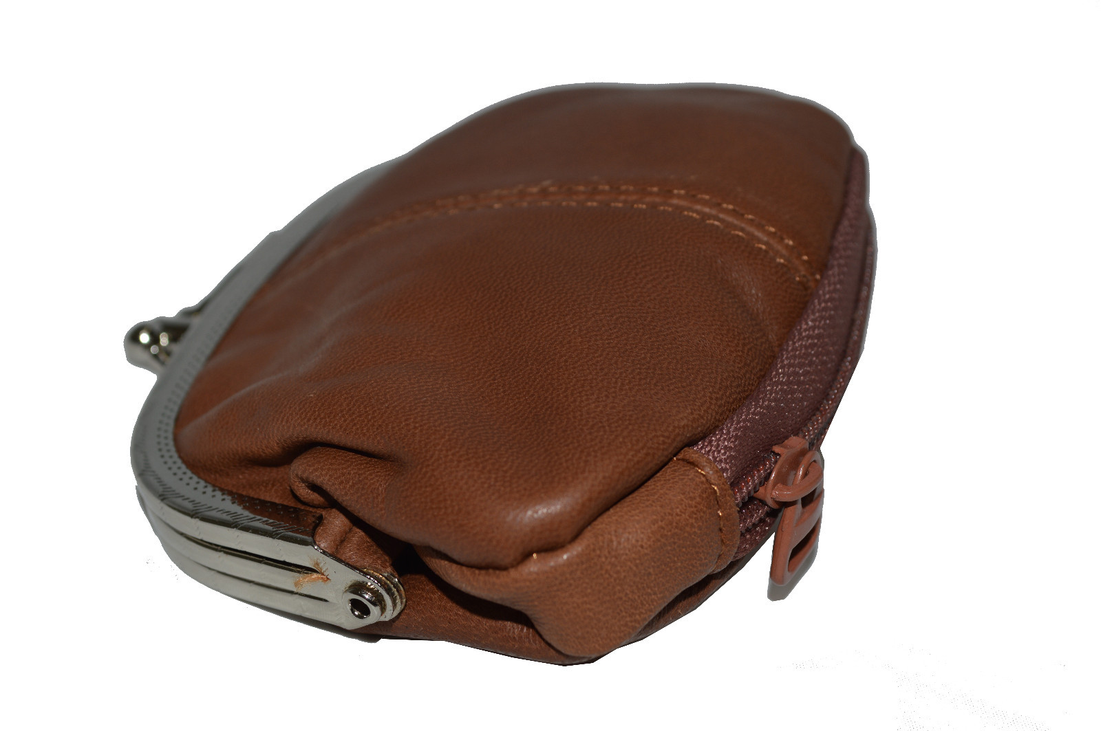 COIN PURSE DOUBLE FRAME WITH ZIPPER POCKET NEW TAN