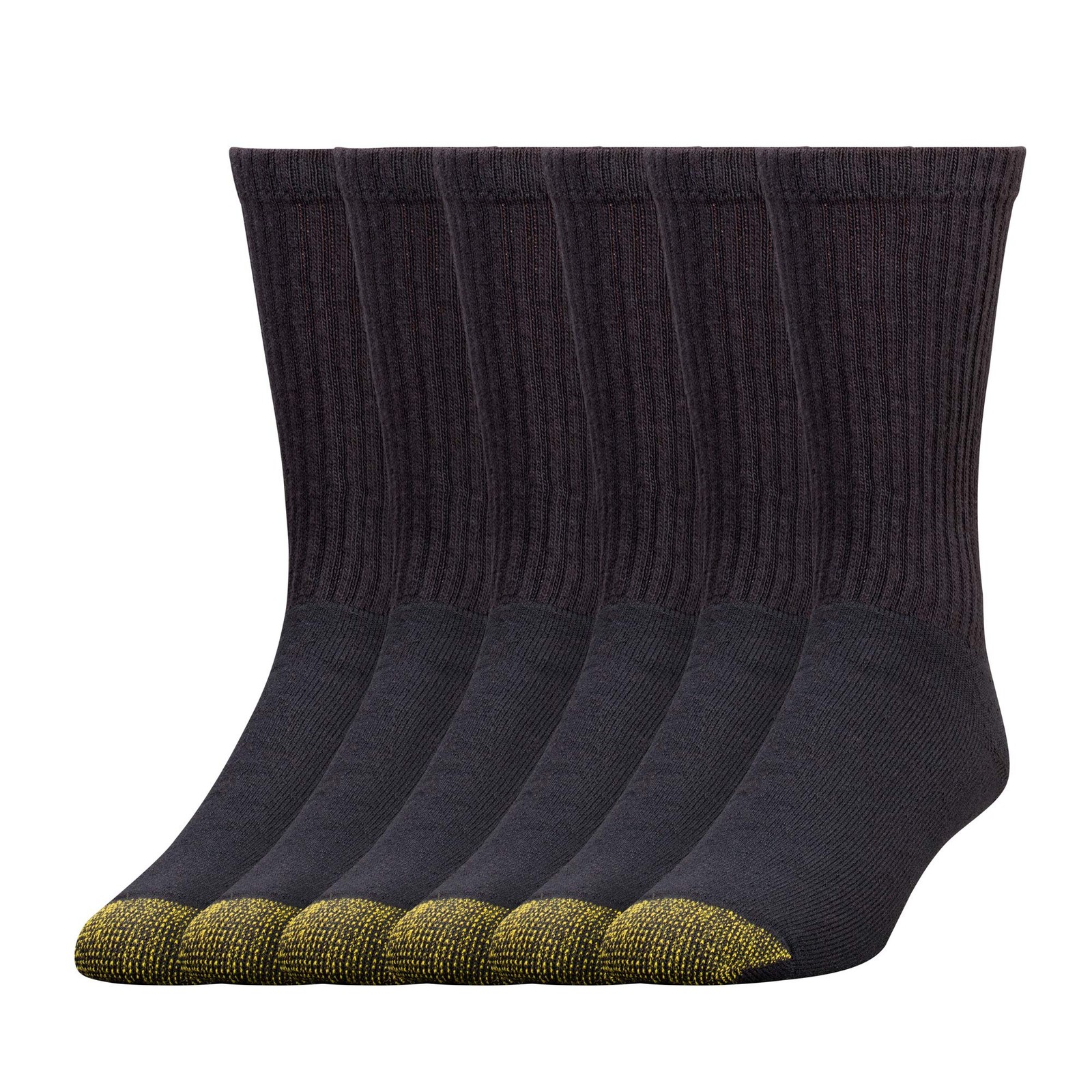 GOLDTOE Men’s 656s Crew Athletic Socks, Multipairs, Black (6-Pairs), Large