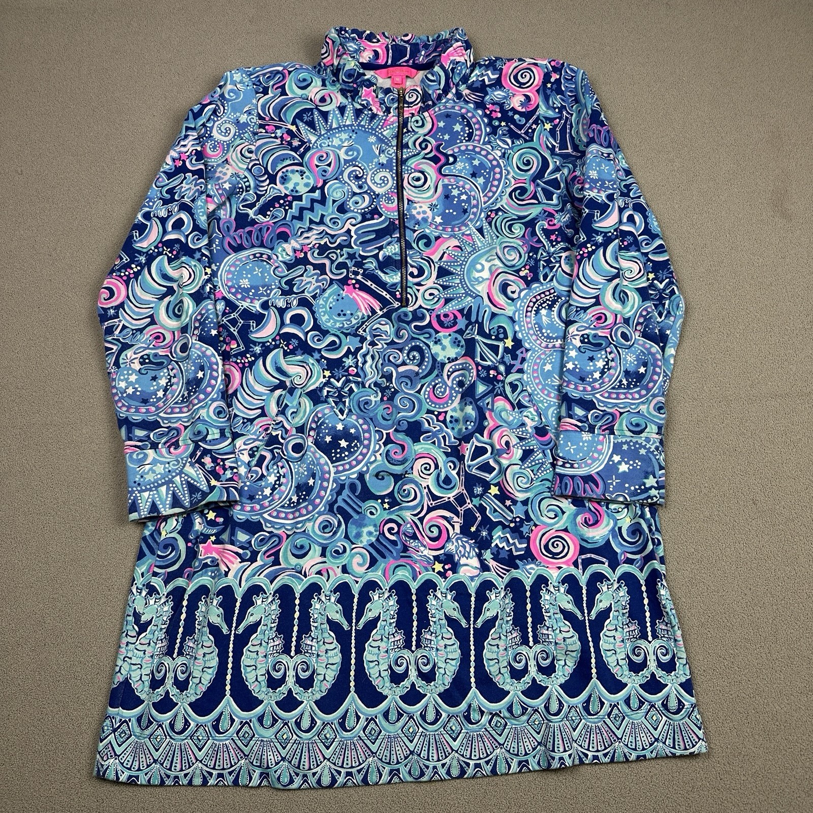 Lilly Pulitzer Skipper Popover Dress Cosmic Kismet Blue Celestial 1/2 Zip Sz XL