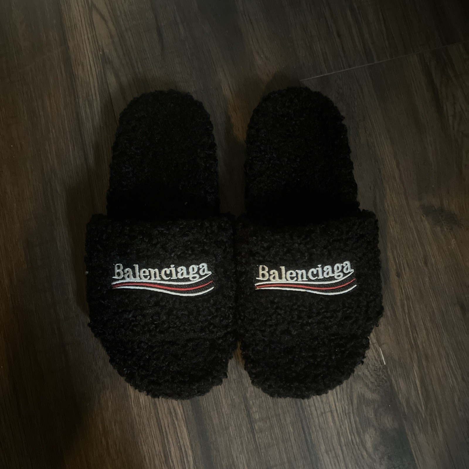 Brand new Black Balenciaga Fur Slides Size 10.5 true to size