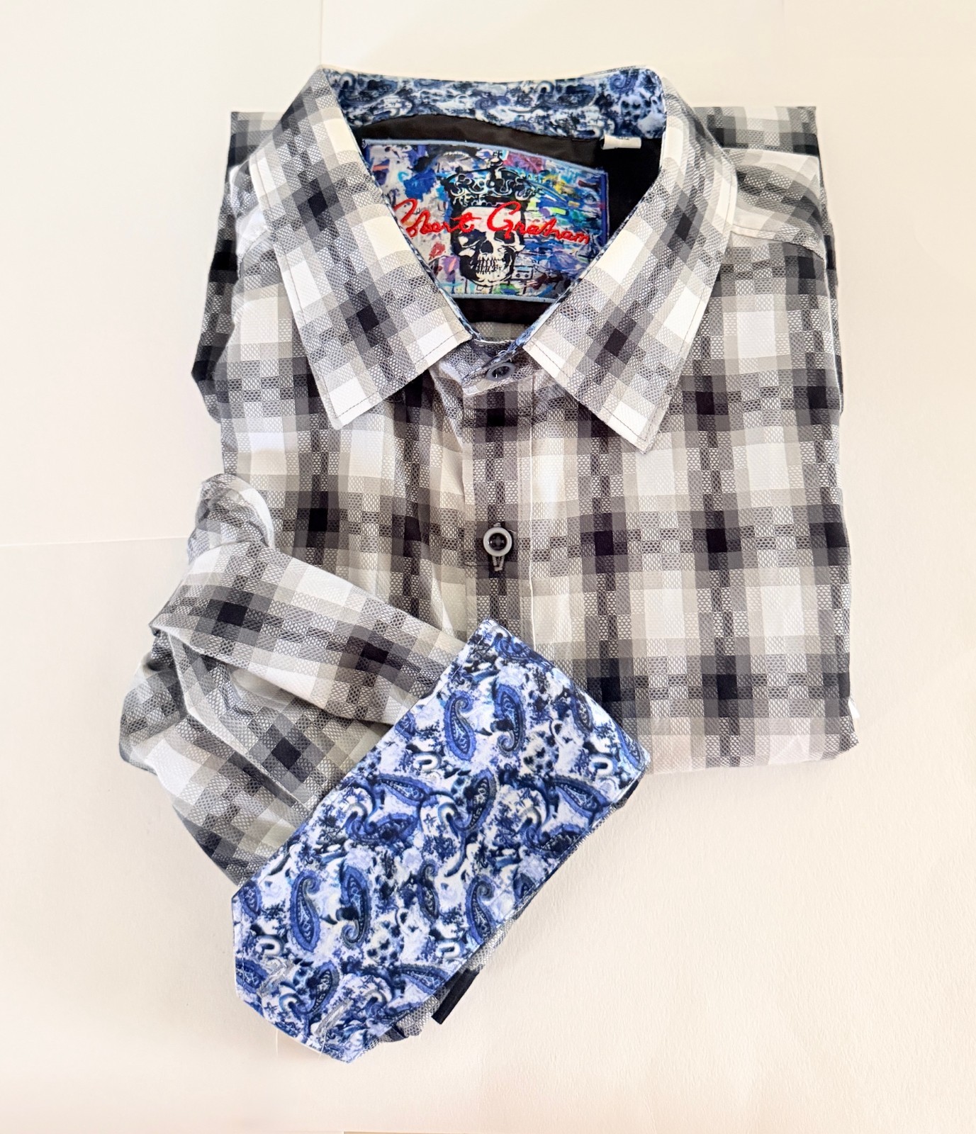 Robert Graham Button Shirt Men 3XL Abstract Geo Cotton Flip Cuff