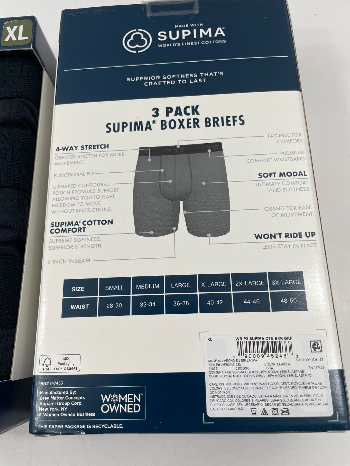 Men’s WRANGLER 6 pairs Supima Cotton Boxer Briefs Black Size Extra Large XL