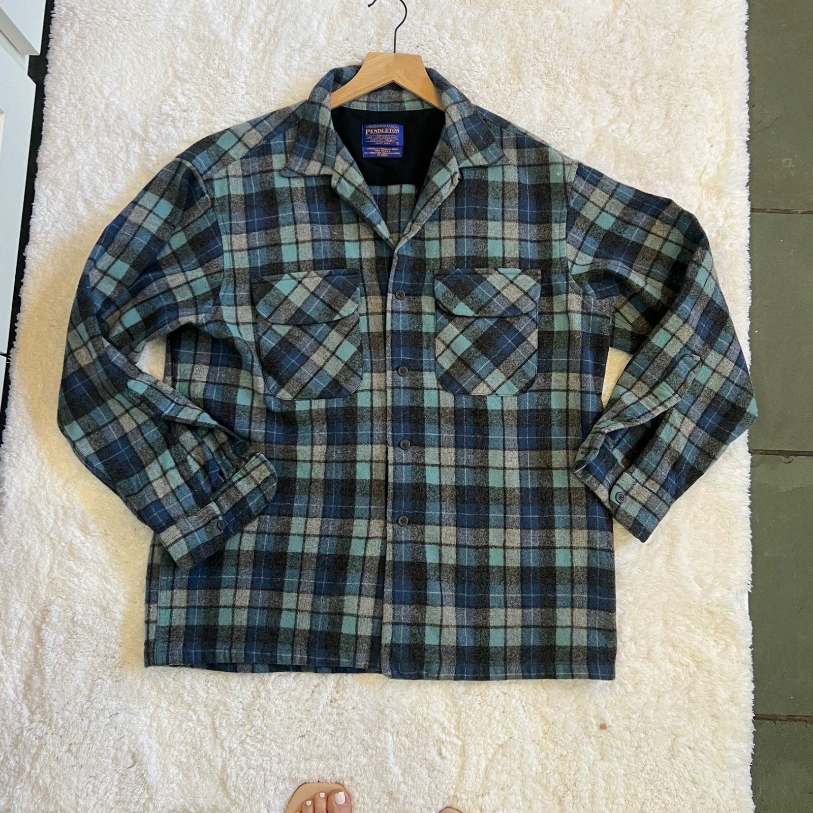 Pendleton Board Shirt Mens Large Blue Plaid Beach Boys Limited Edition Wool