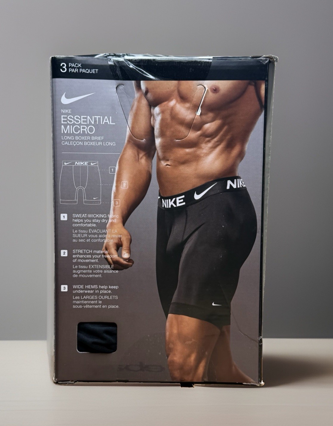 Nike Essential Micro Long Boxer Brief 3 Pack Black Dri-FIT Men’s Large KE1026O