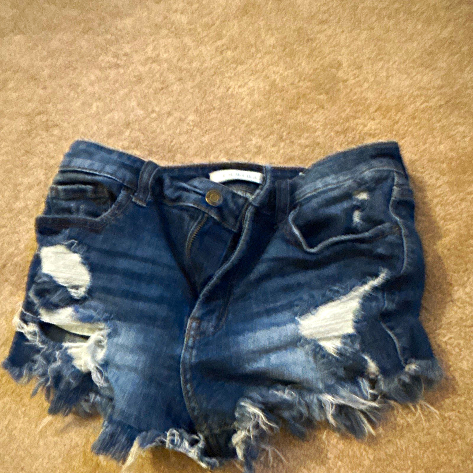 cunina High Rise Cut Off Denim Shorts Women’s S Blue Frayed Fringe Pockets