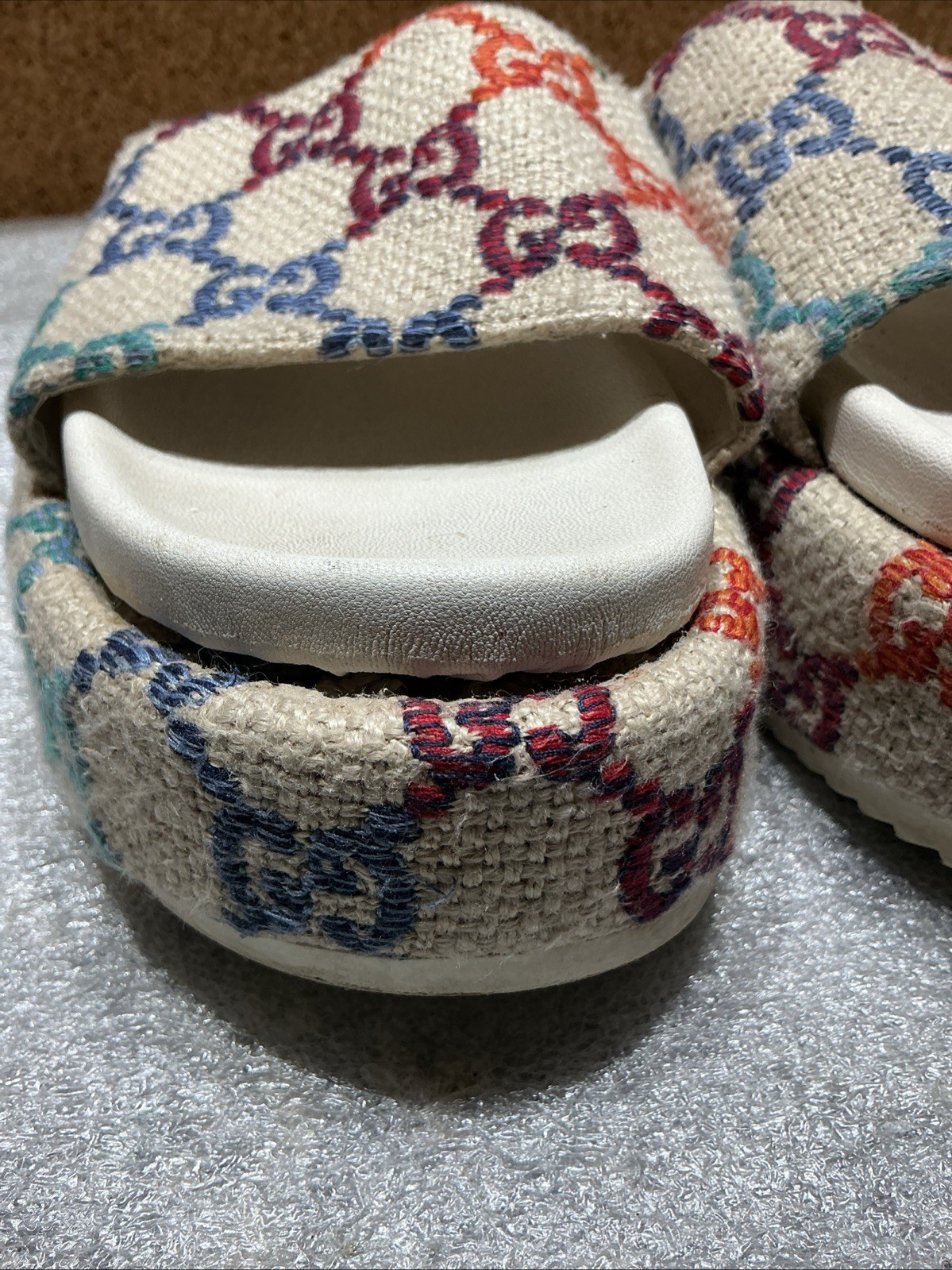 Gucci Angelina Platform Slides Multi Color GG Monogram Size 41-Read Description