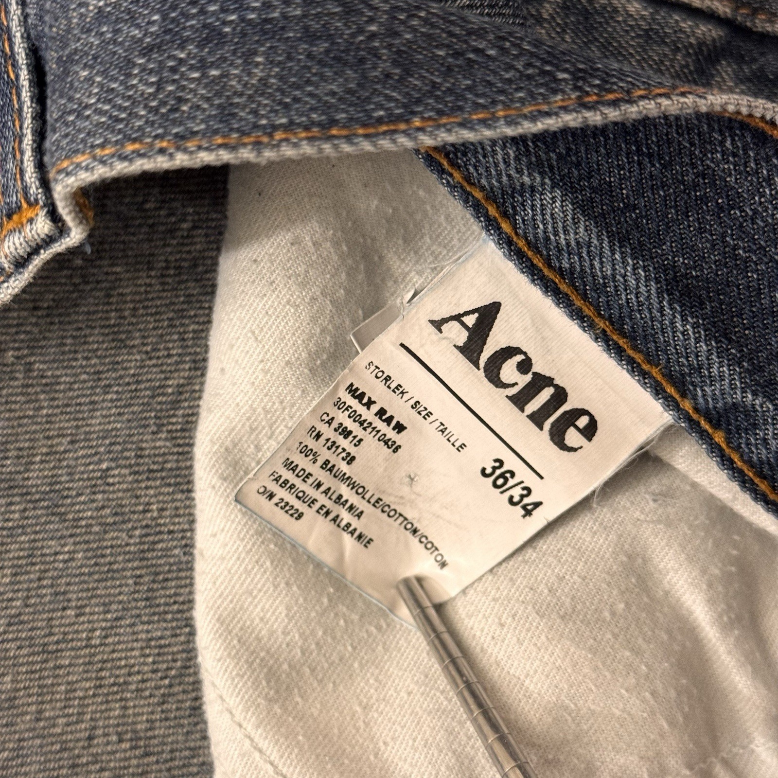 Acne Studios Max Raw Straight Leg Jeans Men 35×32 Blue Denim Made In Albania