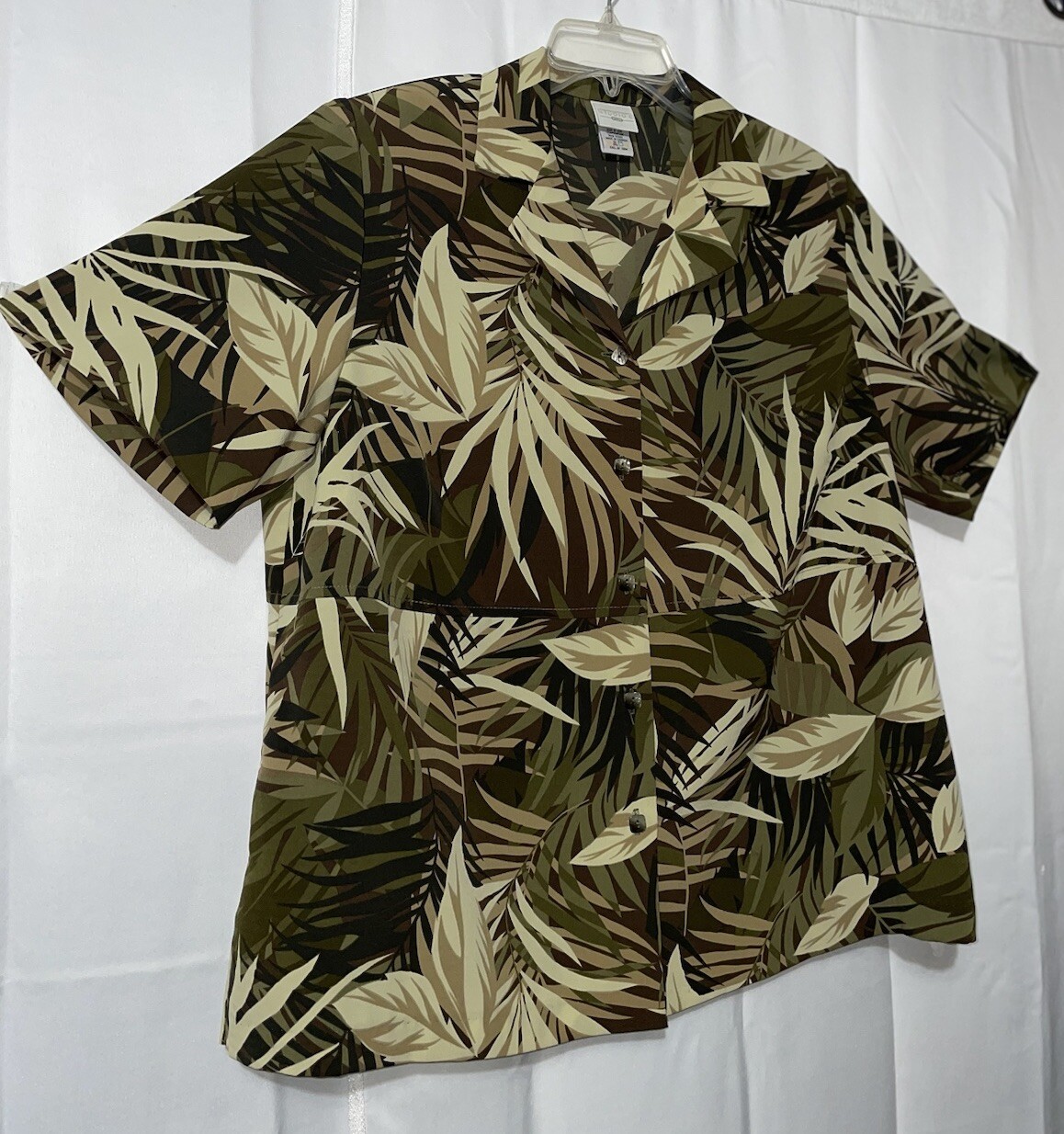 Vintage Studio C Green Tropical Button Up Top Shoulder Pads Hawaiian Sz 18