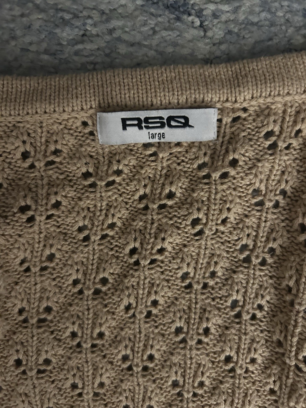 RSQ Women’s Beige Open-Knit Tie Front Cardigan Sweater V-Neck L/S L