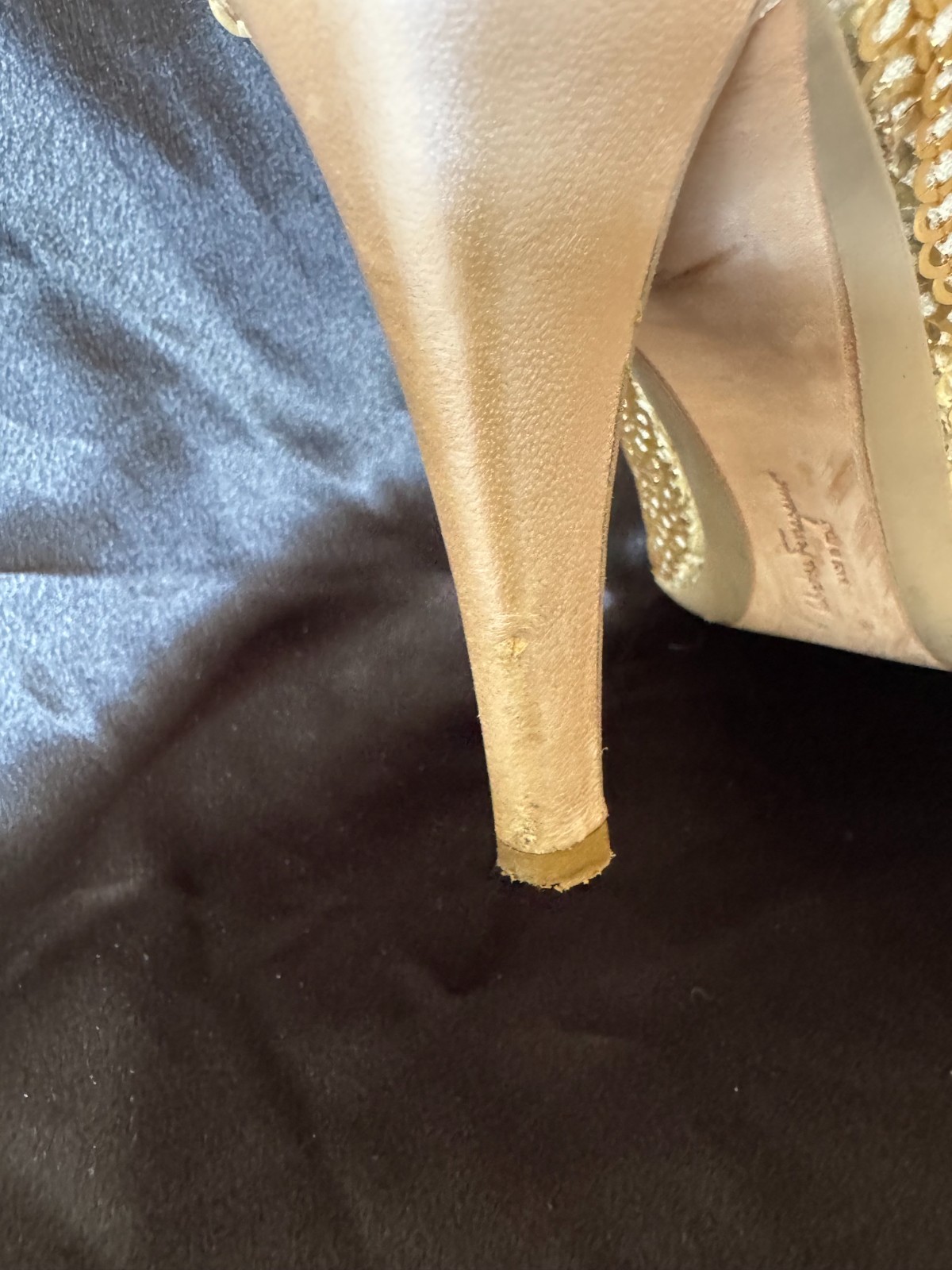Salvatore Ferragamo Gold Sequin Evening Pumps Size 10 – Original Box Included