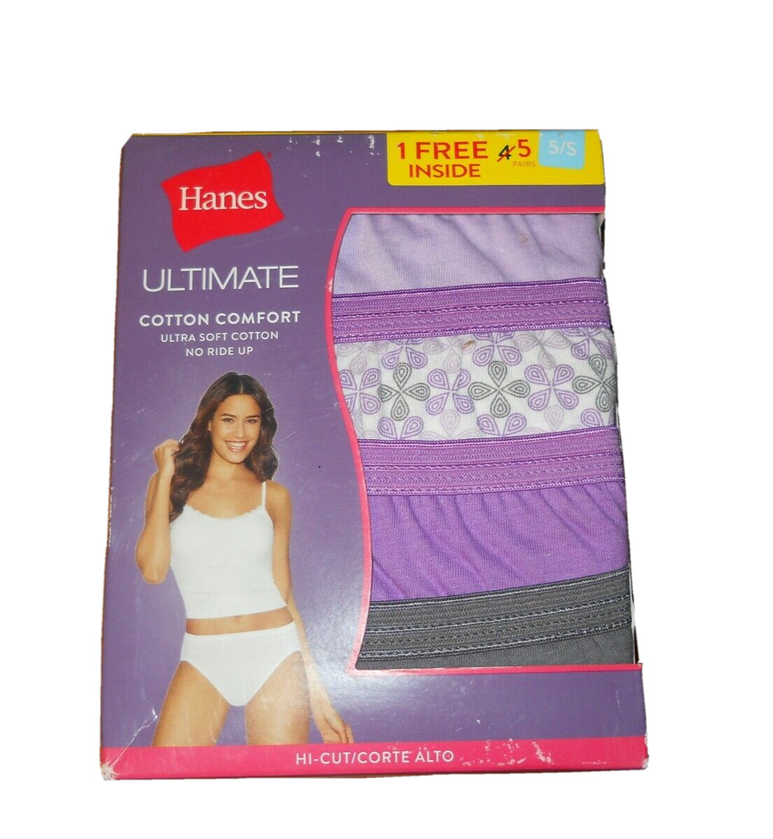 Hanes Ultimate Cotton Comfort Soft Hi-Cut Purple Panties 5 Pairs Size 5/S (B224)