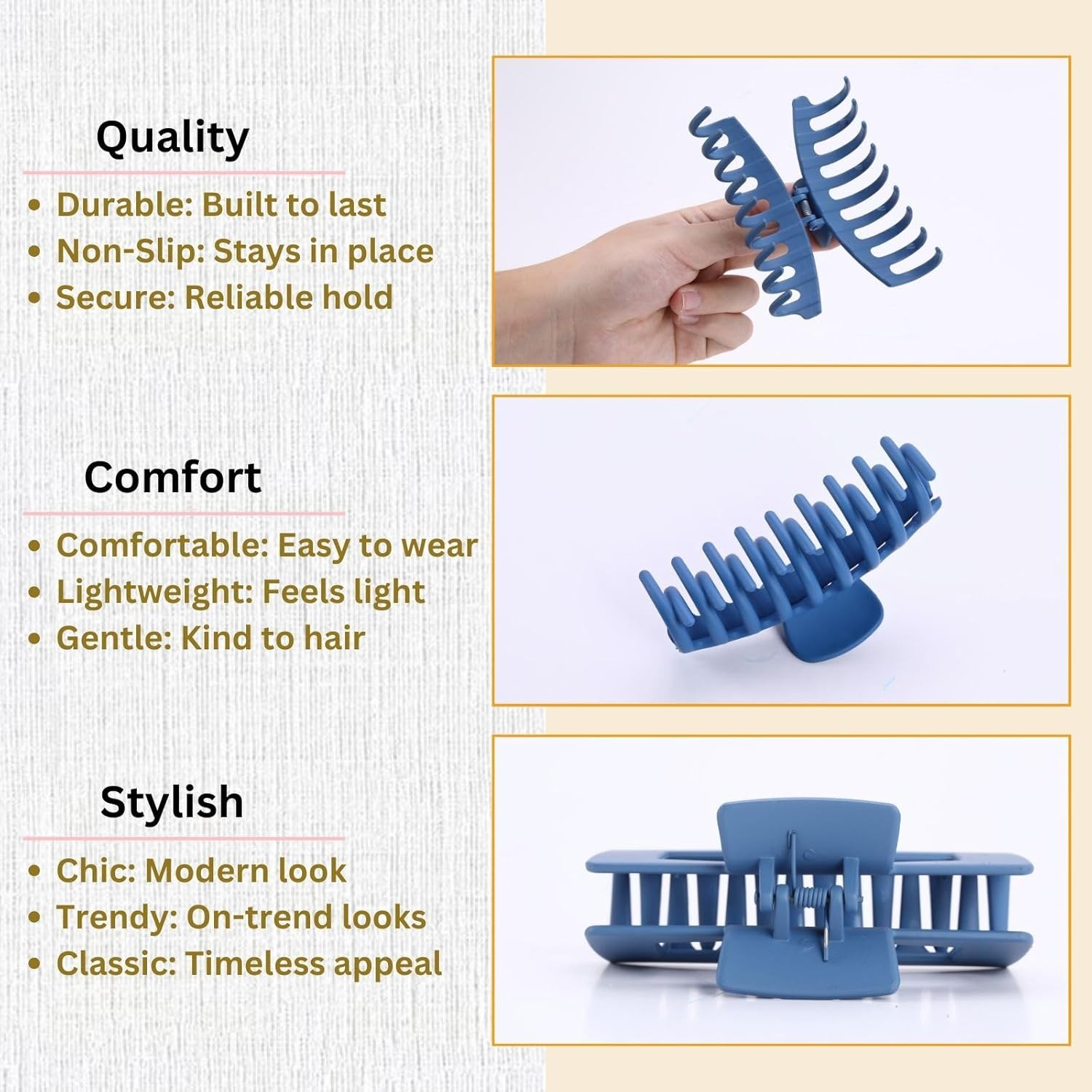 Blue Hair Clips for Women – 8 Pack 4.3 Inch Large Hair Claw Clips for Women Thin