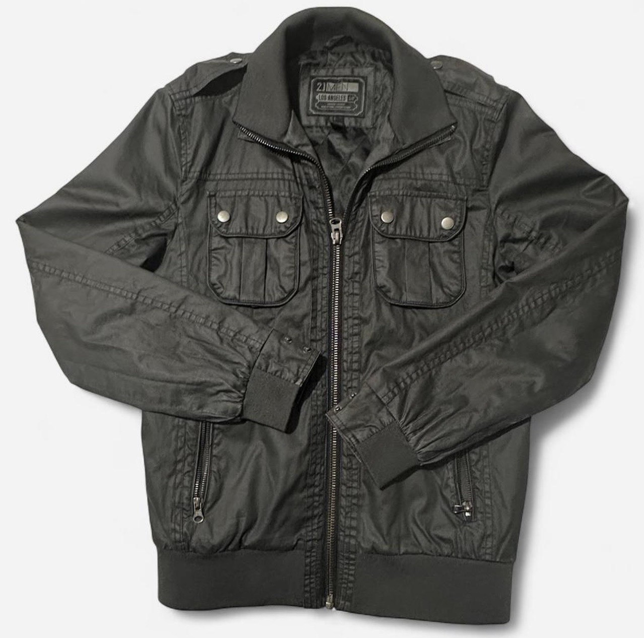 21 MEN Los Angeles Bomber Jacket Small Dark Gray Utility Cargo Full Zip