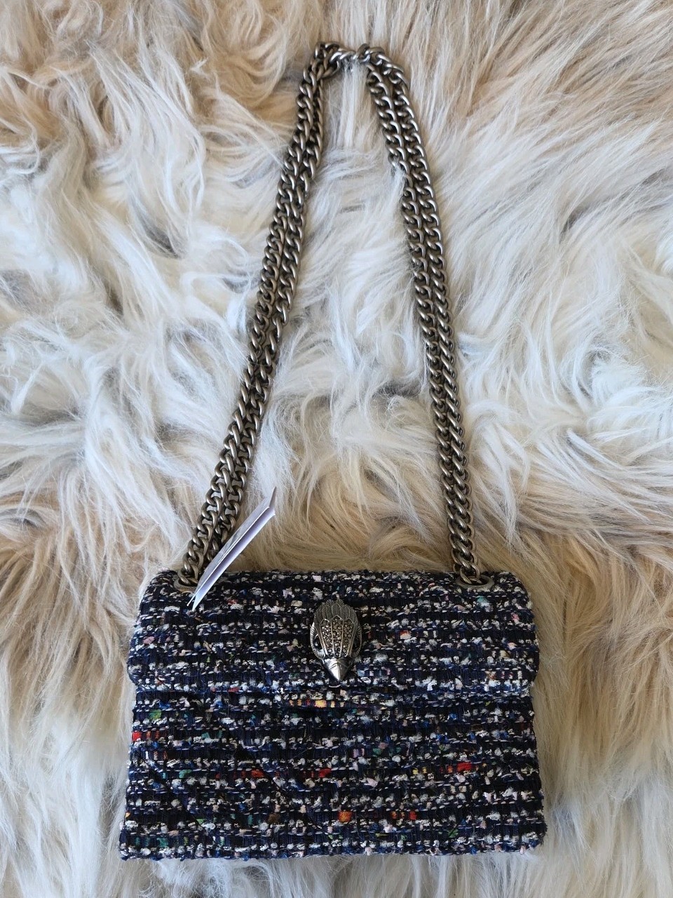 Kurt Geiger Mini Kensington Tweed Metallic Dark Multi Color Blue Bag NWT