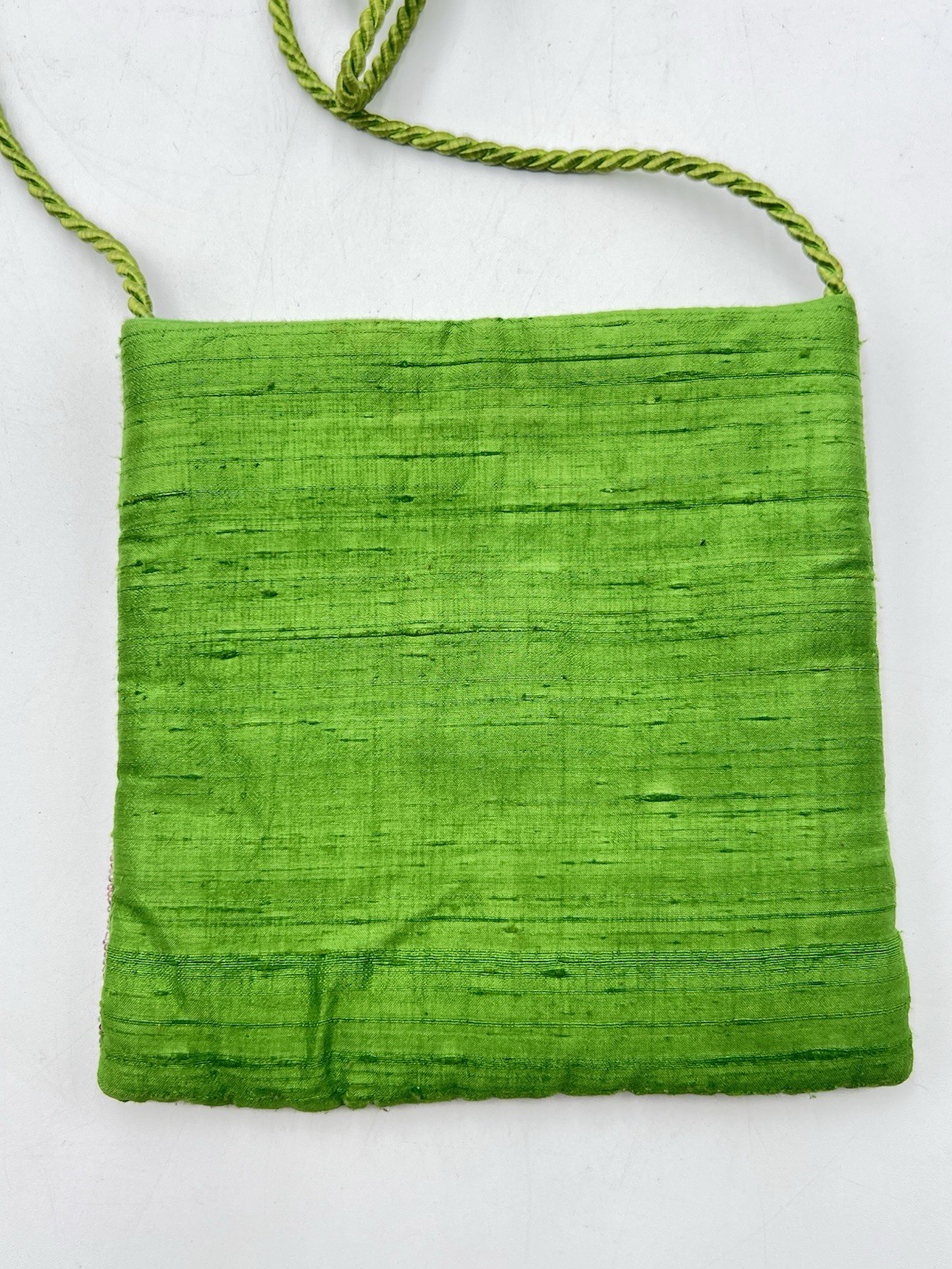 Bamboo Trading Flamingo Beaded Cross Body Handbag Purse Corded Strap Pink Green