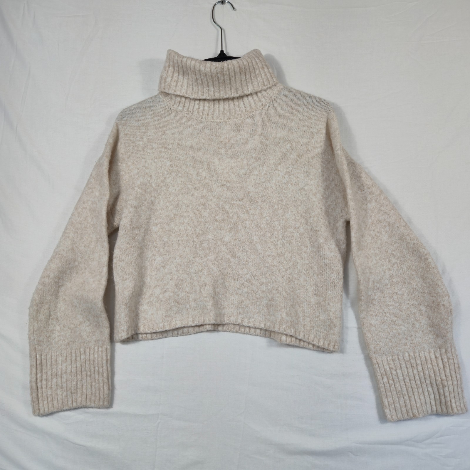 Z Supply Cropped Sweater Womens Beige Nylon Winter Wear Turtleneck Ribbed Trim