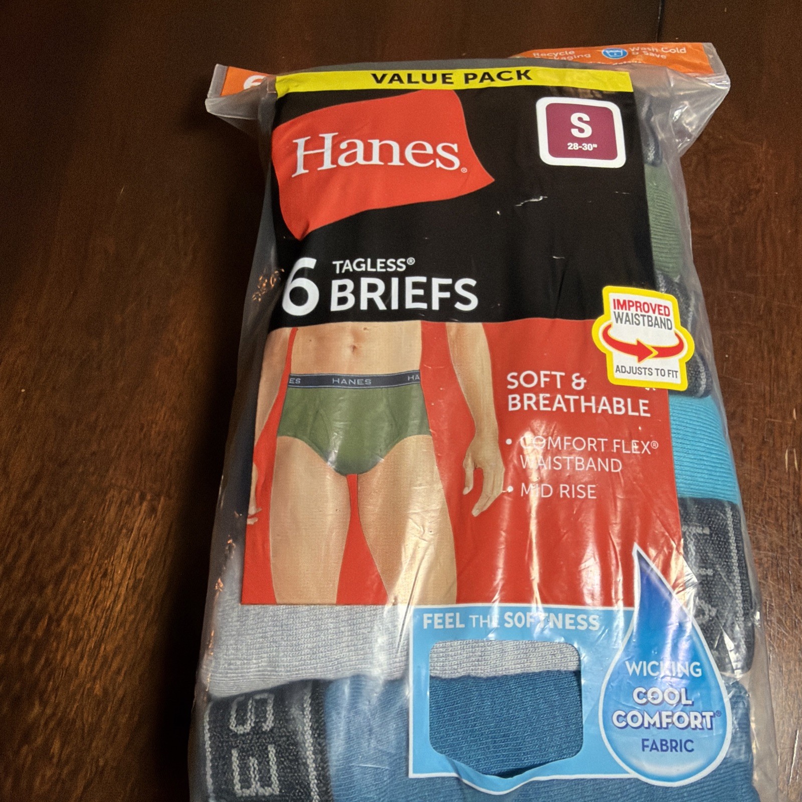 Hanes Men’s 6 Tagless Briefs Small 28-30” Mid Rise New In Sealed Package (T)