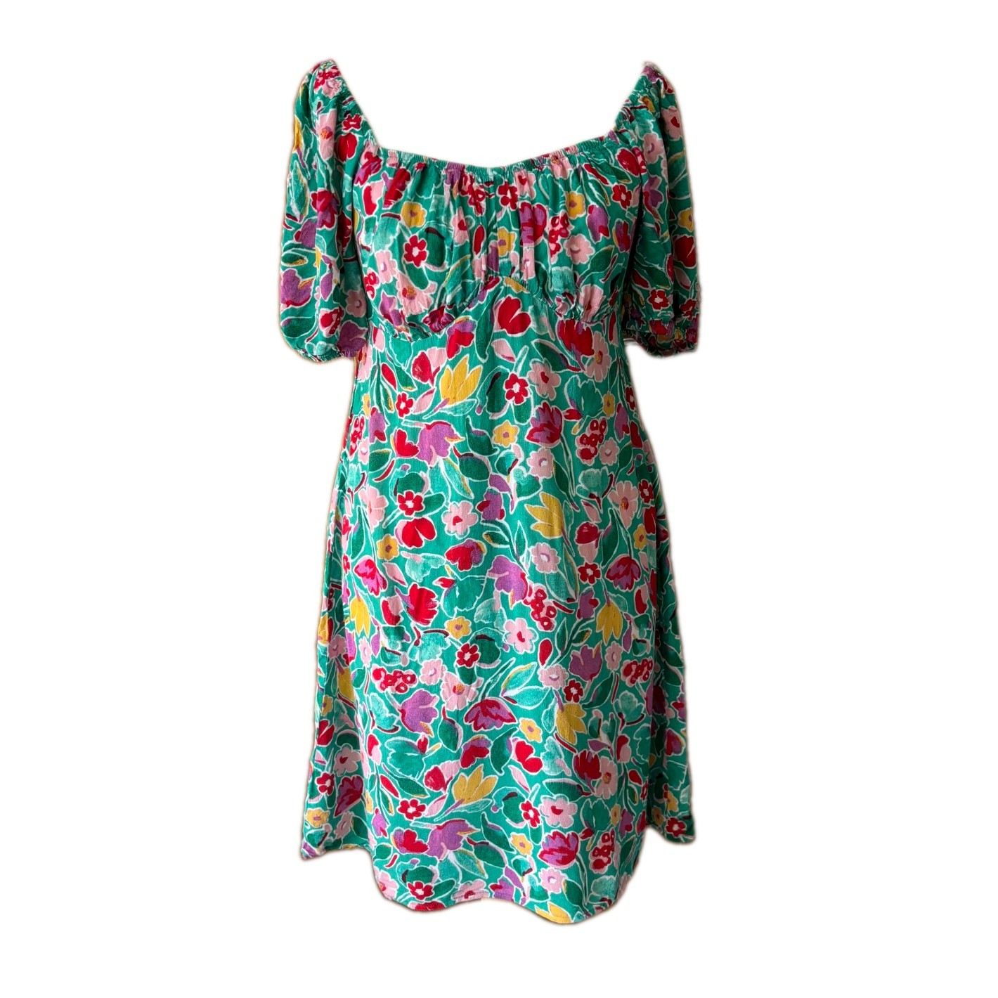 Cottagecore Fairycore Floral Off Shoulder Milkmaid Mini Dress Boho Coquette UK 8