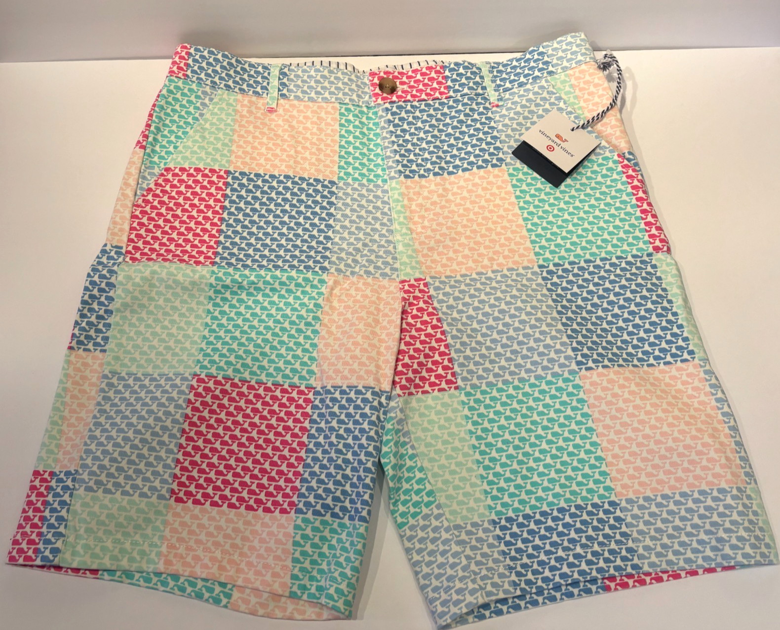 NEW Vineyard Vines Target Girl’s Size 16 Shorts Patchwork Whale Pink Blue Green