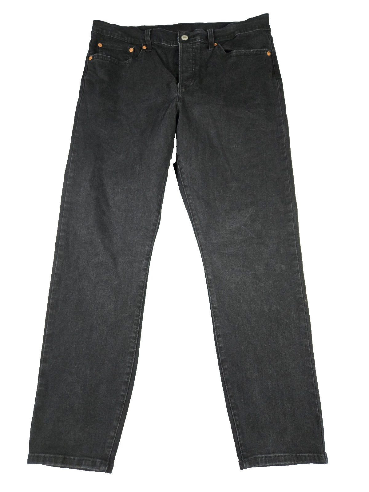 Levis Black Denim Jeans Womens Size 31 Waist Button Fly Straight Leg Irregular