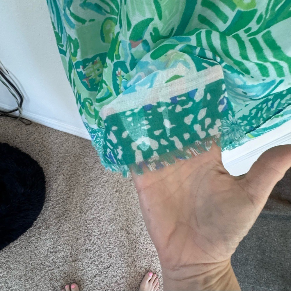 Green Tropical Sheer Kaftan Cover-Up One Size Boho Beach Resort Wear Never Worn