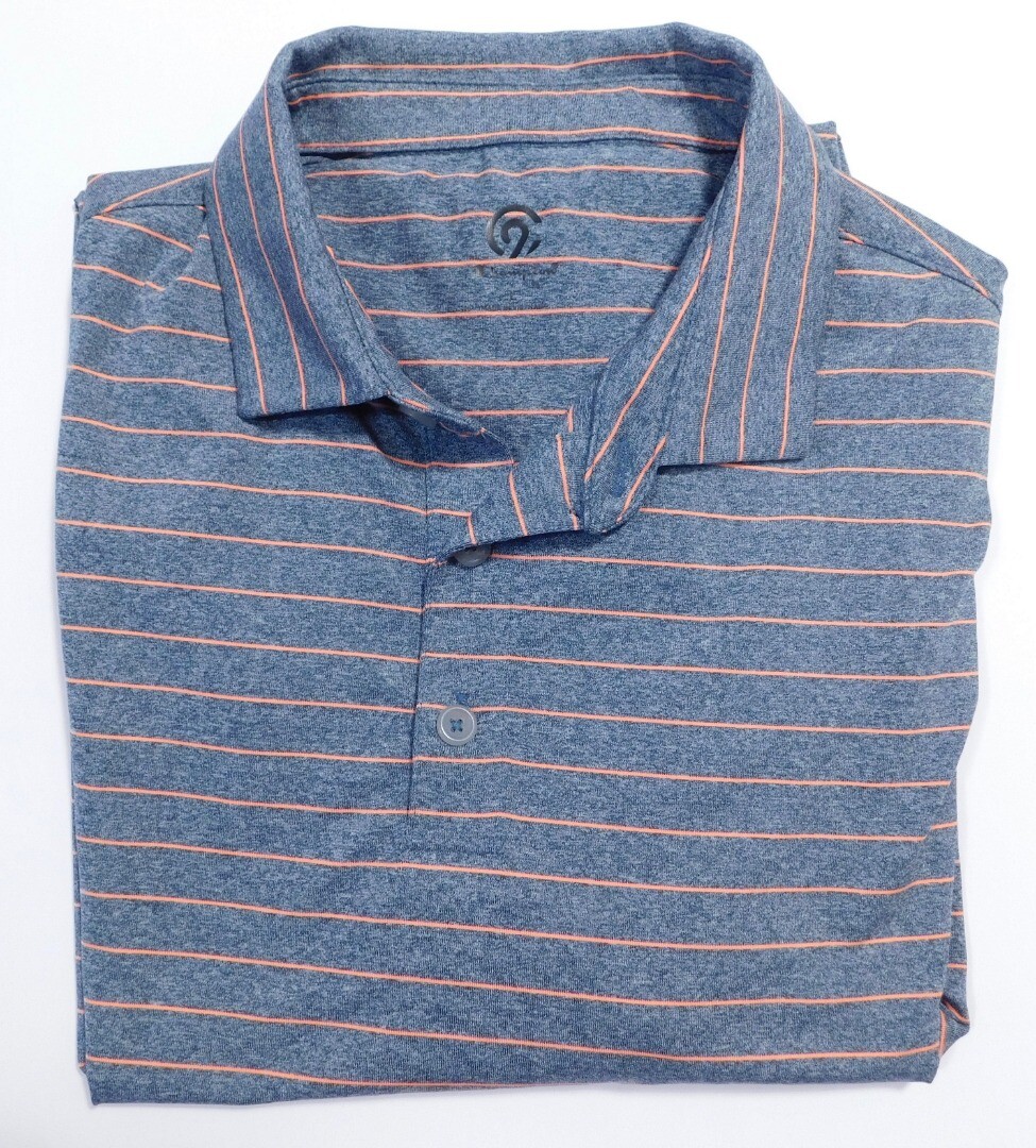 CHAMPION Men’s Charcoal Gray & Orange Striped Short Sleeved Polo Shirt Sz L