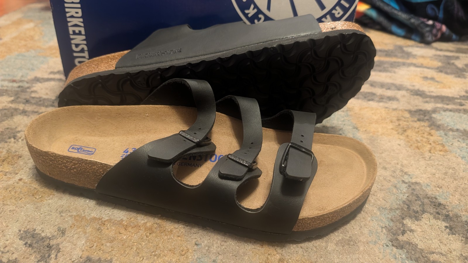 Birkenstock Florida Black Leather Slide Sandals Soft Footbed US 10M/11W Size 43