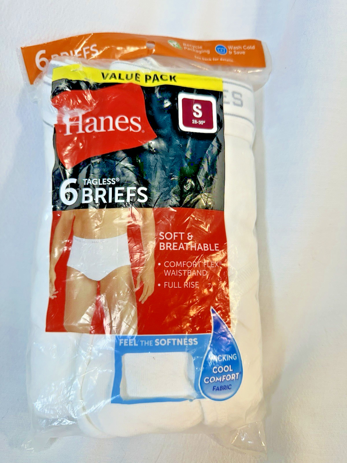 Hanes Tagless Briefs White 6-pack Size Small 28-30” Wicking Cool Comfort Fabric