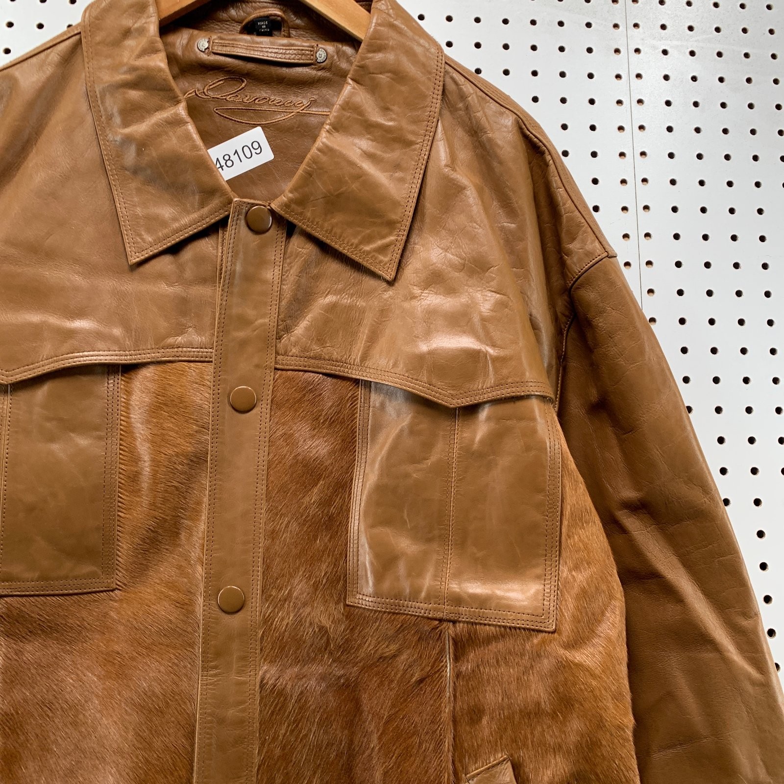Vintage Davoucci Leather Jacket Men 6XL Brown Hair On Hide 80s 90s Rodeo Western