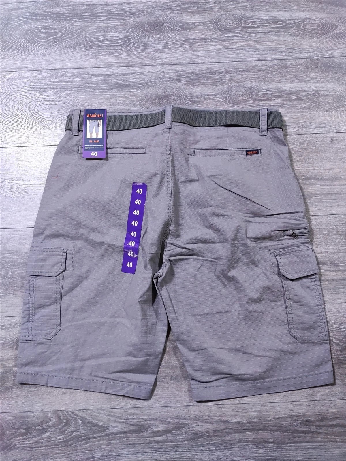 WearFirst Ripstop Cargo Shorts Men’s Size 40 Gray Stretch Belted Shorts