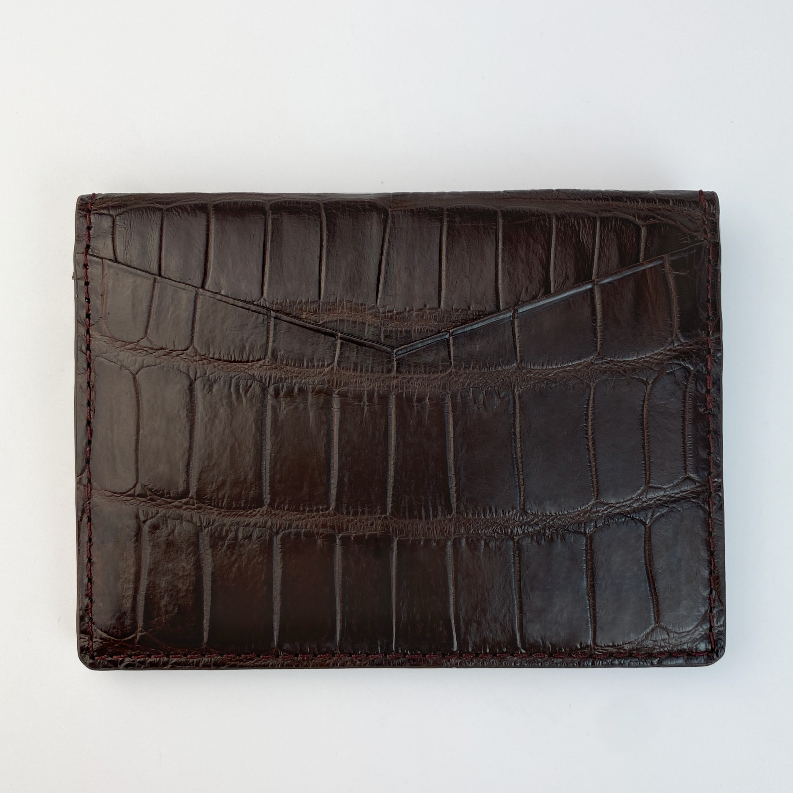Real Crocodile Brown Mini Leather Bifold Wallet Slim Bifold Wallet RFID Blocking