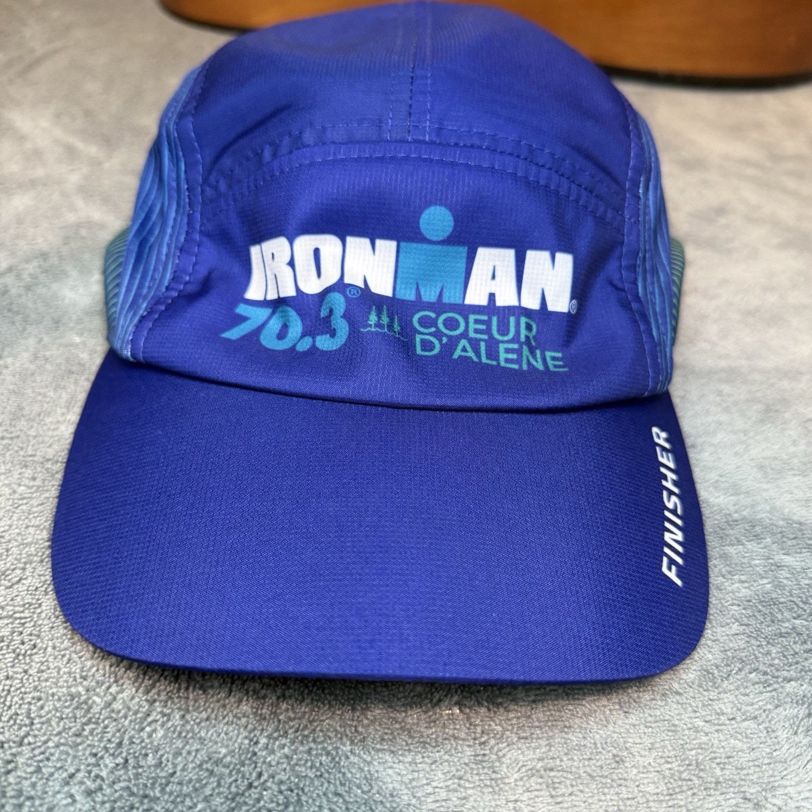 BOCO Gear 5 Panel Hat Ironman Triathalon 70.3 Coeur D’alene & Black White Splat