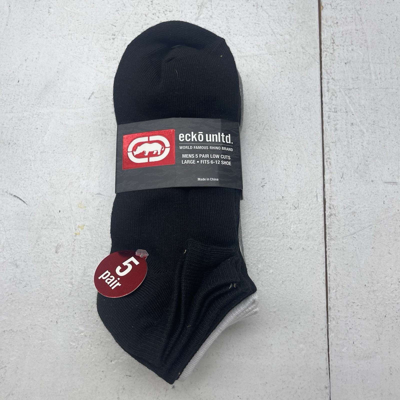 Ecko UnItd Black Grey White 5 Pair Low Cut Socks Men’s Size 6-12 Shoe NEW