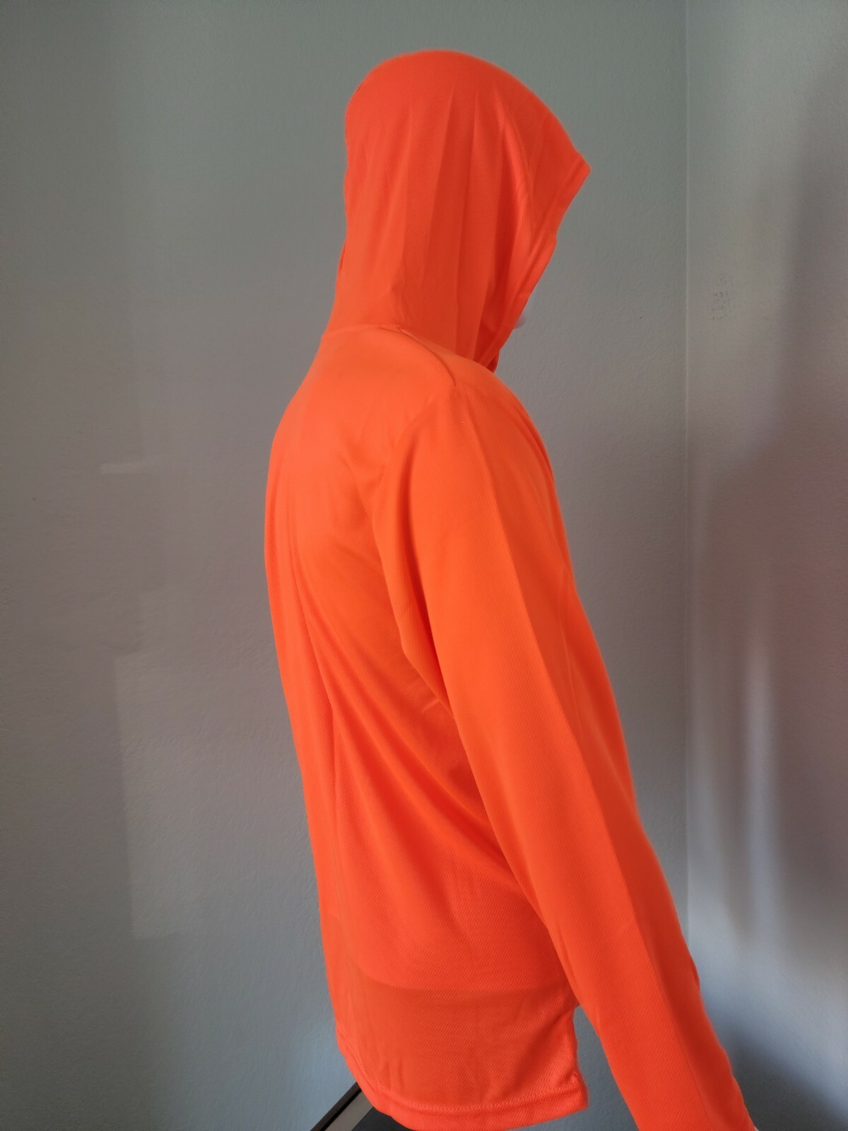 Safety Orange Long Sleeve Shirts With Hood, Polyester Birdeyes Mesh