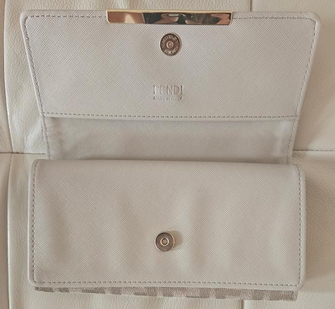 Fendi FF Zucca Monogram Long Beige/Brown Wallet Canvas Gold Logo Flap Women’s