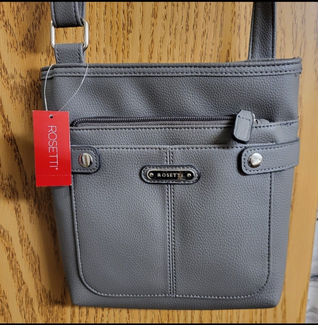 Rosetti Gray Pebbled Solid Crossbody Bag Zip Closure Silver HW Hang Tag