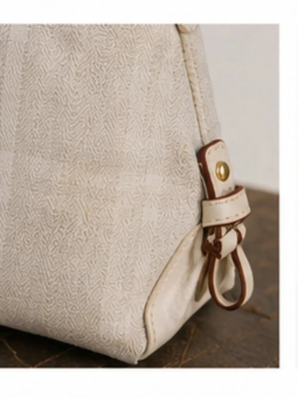 Vintage Dooney & Bourke Ivory Jacquard Shoulder Bag Classic Leather Trim Hobo