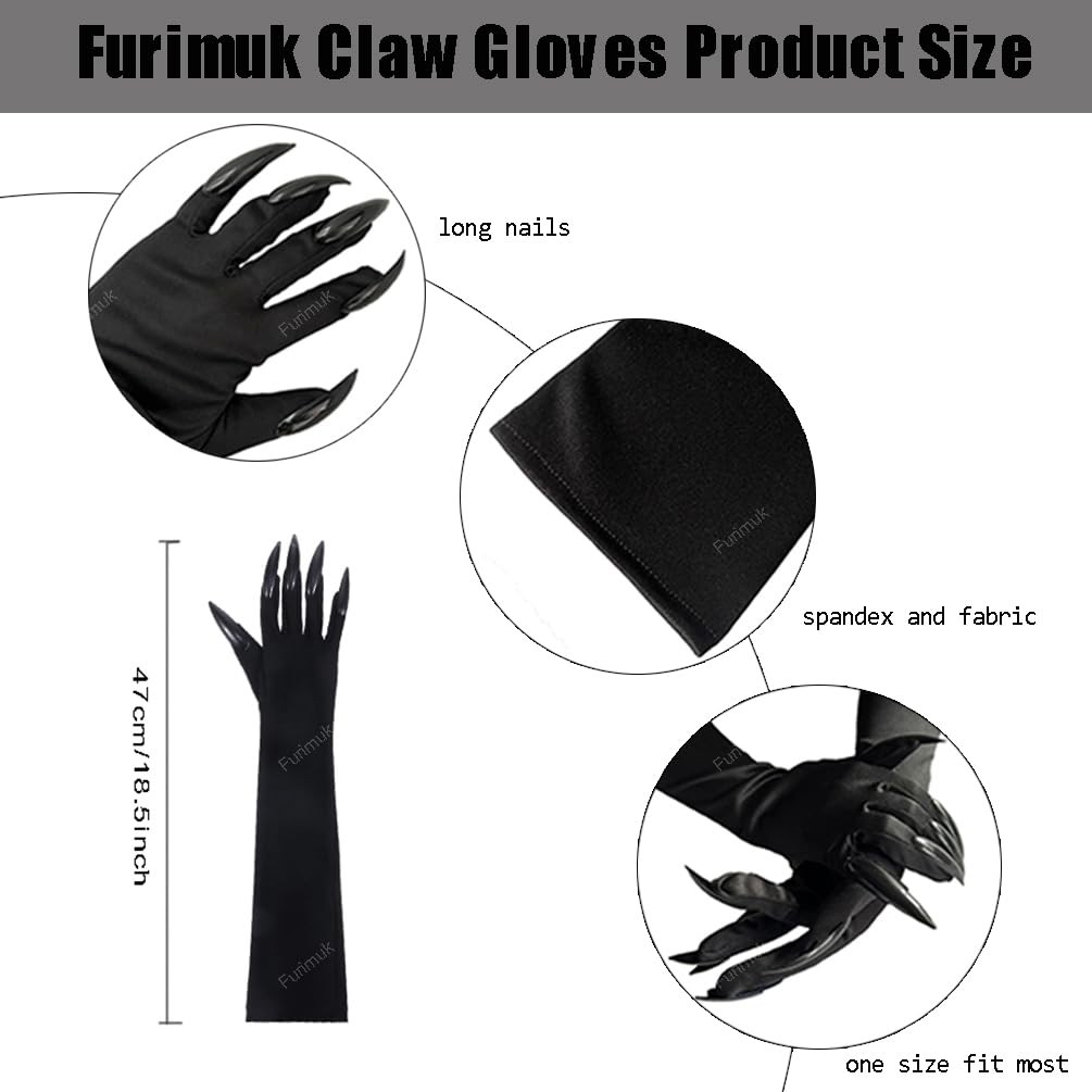 Furimuk Cat Women Claw Glove Long approx. 47 x 10 cm/ 18.5 x 3.9 inch, Black