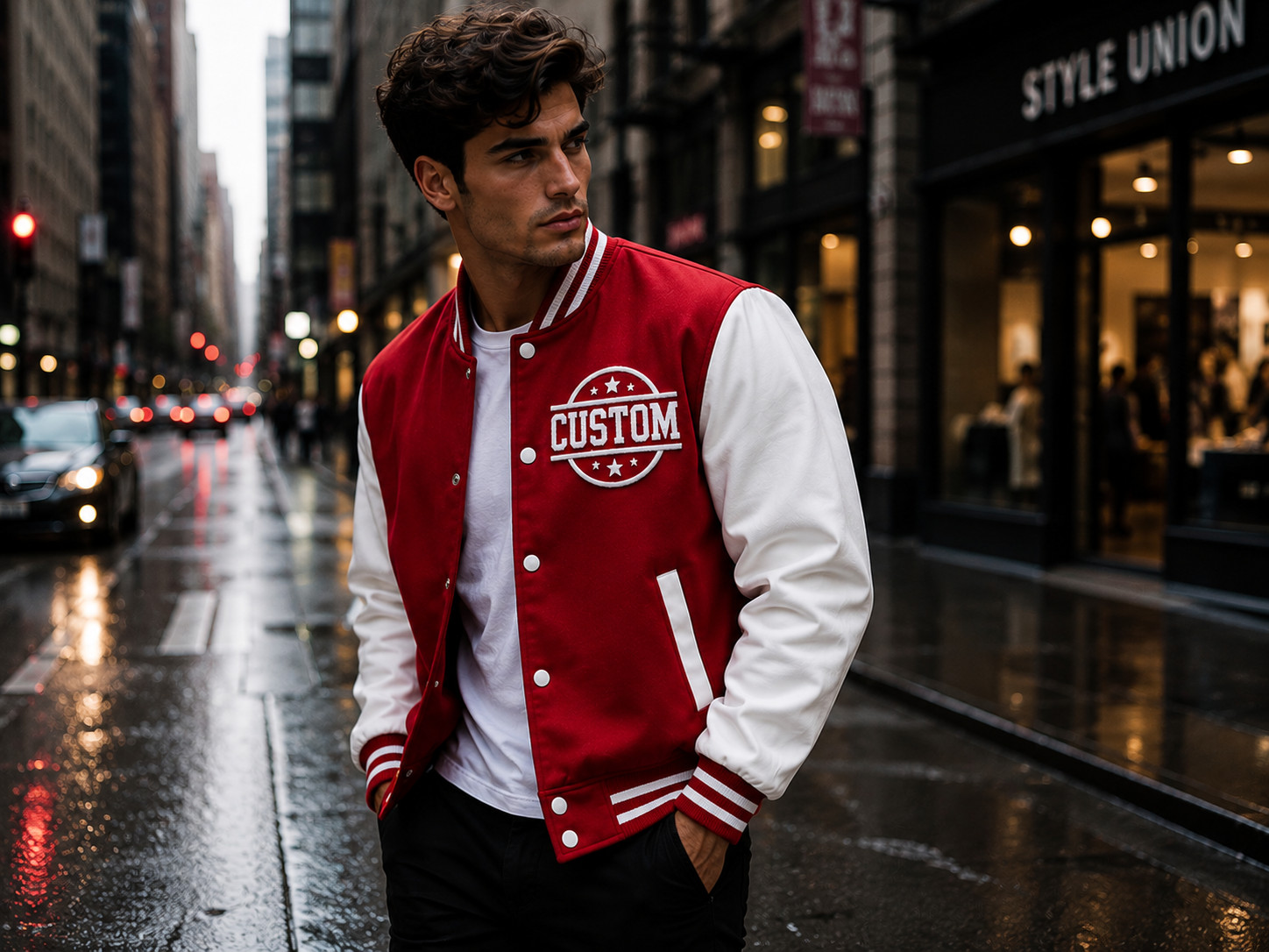 Men’s Two Tone Varsity Jacket Letterman Bomber Coat Custom Logo XS-5XL