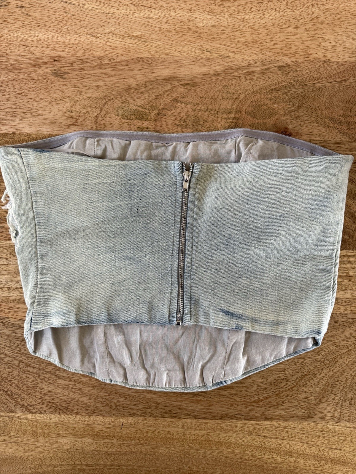 Tic Toc Denim Embroidered Crop Tube Top