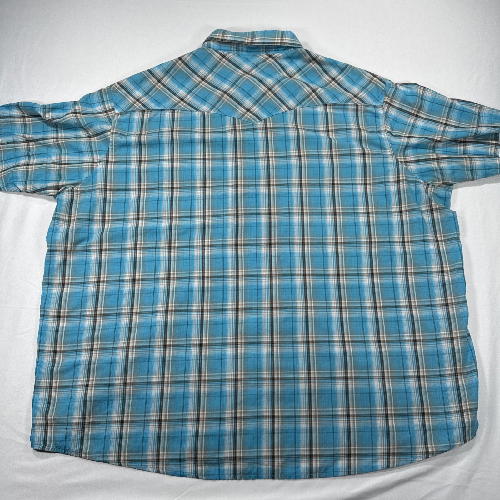 Wrangler Western Fashion Pearl Snap Shirt Men’s 3XL Blue Plaid Cowboy Workwear