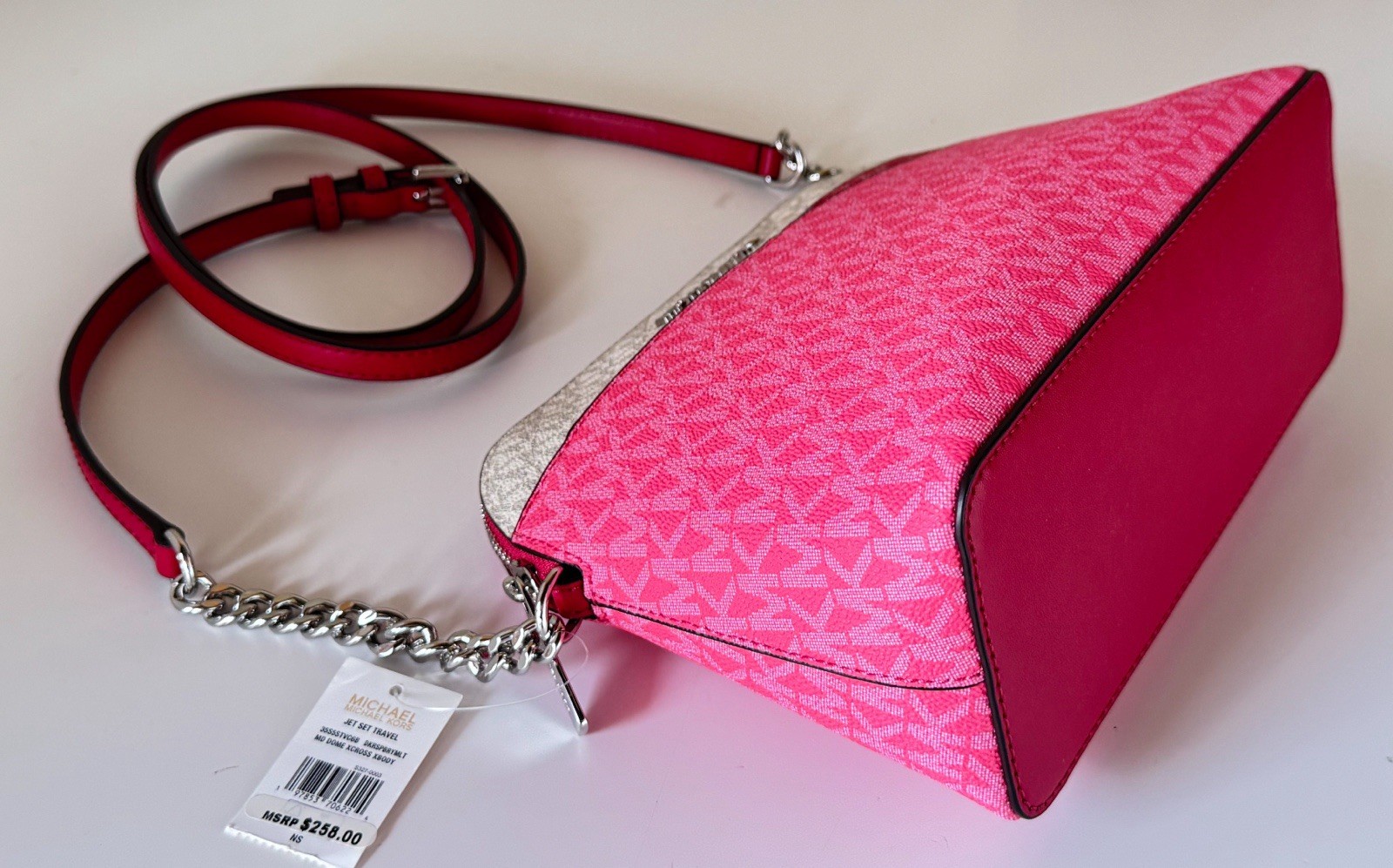 MICHAEL KORS JET SET TRAVEL DOME CROSSBODY BAG COLOR-BLOCK MK DARK RASPBERRY