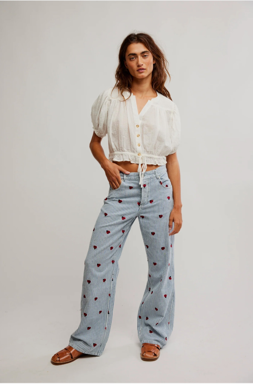 WE THE FREE Bugged Out Straight-Leg High Rise Railroad Stripe Denim Jeans 31